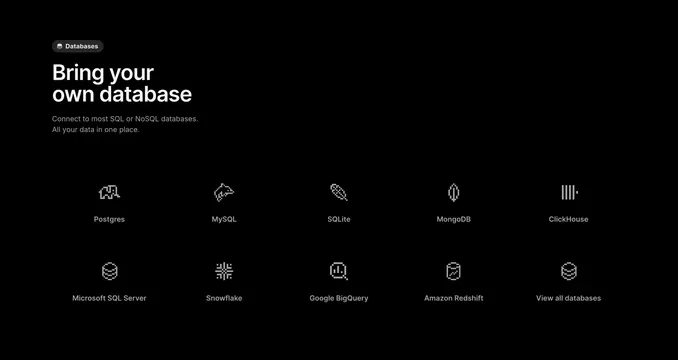 Outerbase database providers logo grid, dark-mode, minimal, dark