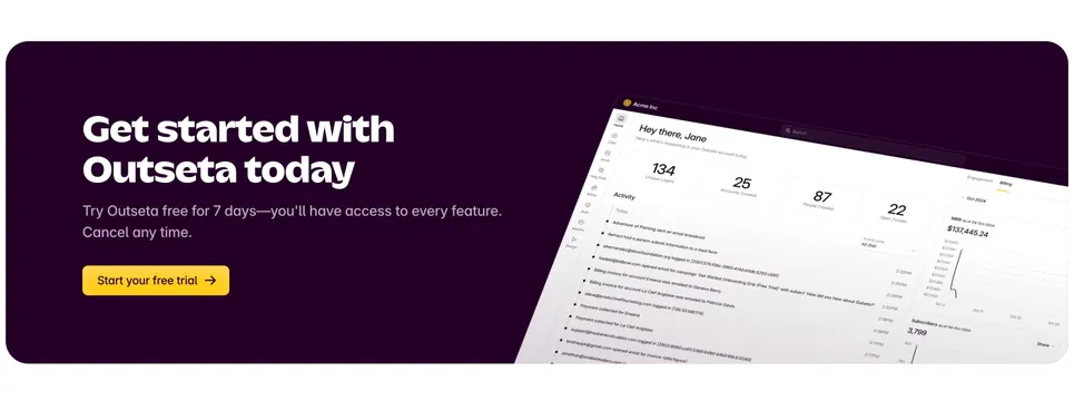 Outseta CTA Section, dark-mode, minimal, dark