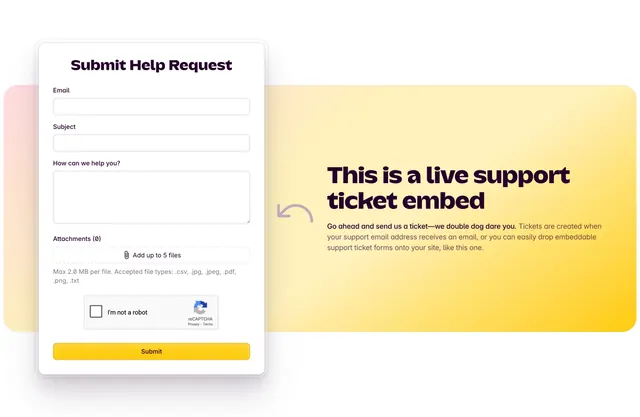 Outseta live support ticket embed, minimal, light-mode, warm