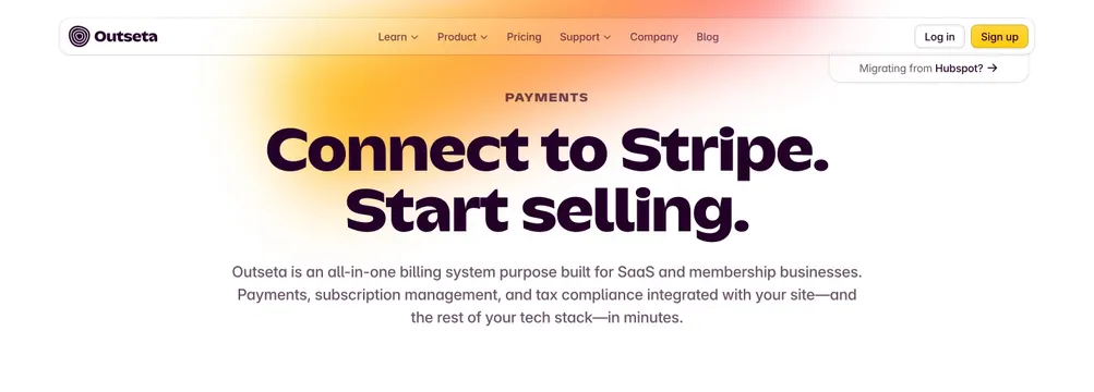 Outseta payments page minimal hero, minimal, light-mode, light
