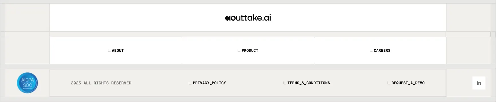 Outtake grid-ruled minimal footer, light-mode, minimal, light