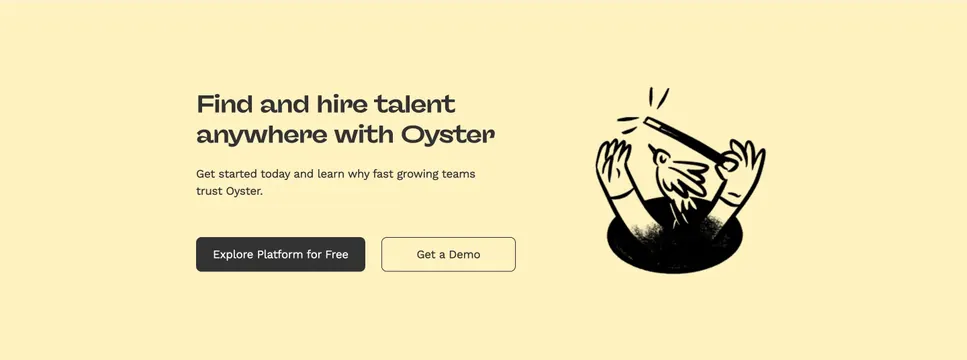 Oyster split CTA with hand-drawn illustration, minimal, light-mode, light