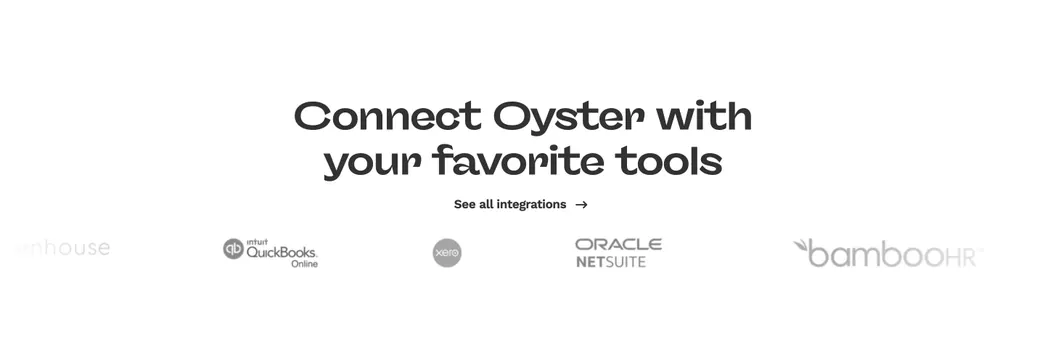 Oyster greyscale integrations logo row, minimal, corporate-clean, light