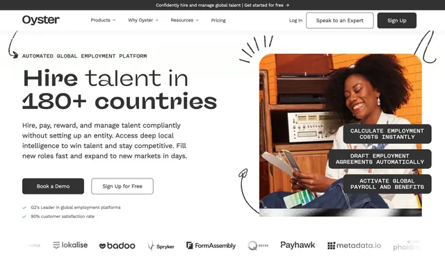Oyster global hiring hero, light-mode, minimal, light