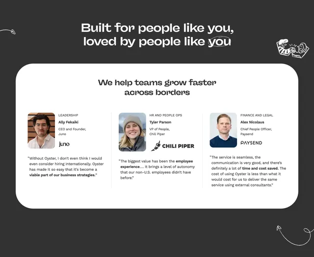 Oyster dark testimonials grid, dark-mode, minimal, dark