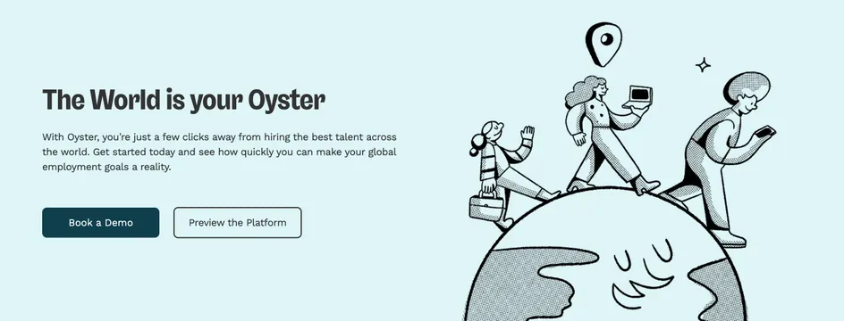 Oyster mint CTA with globe illustration, minimal, light-mode, light