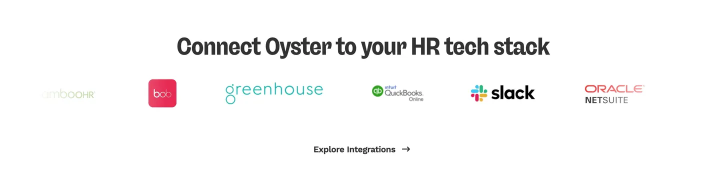 Oyster HR tech stack logo row, minimal, light-mode, light