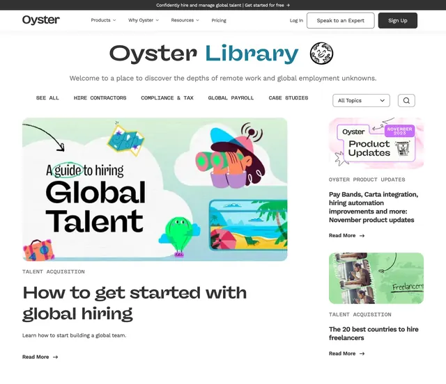 Oyster library page hero, minimal, light-mode, light