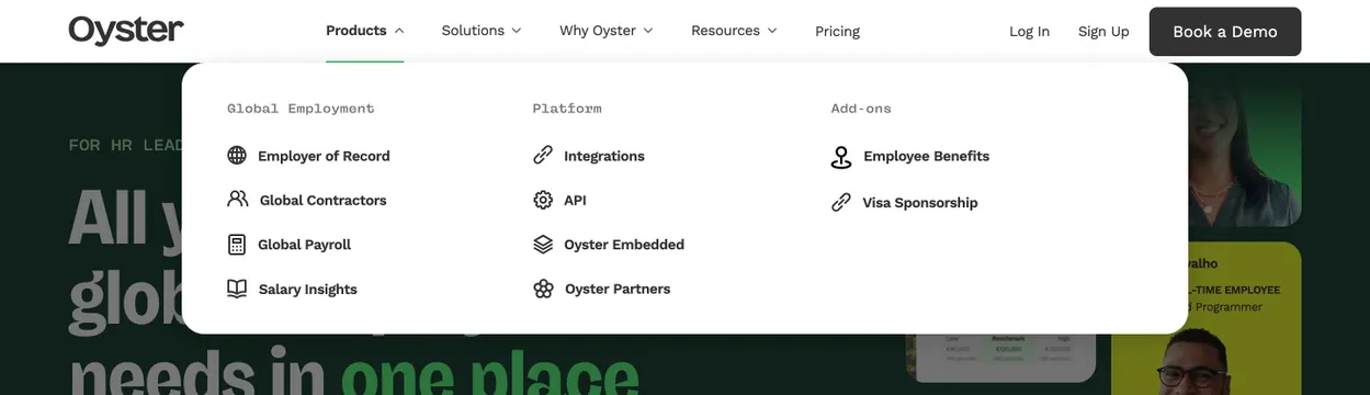 Oyster navbar with products megamenu, minimal, light-mode, light