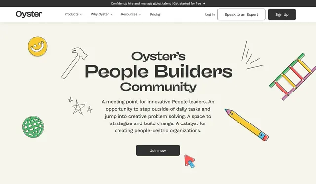 Oyster People Builders Community hero, minimal, light-mode, light
