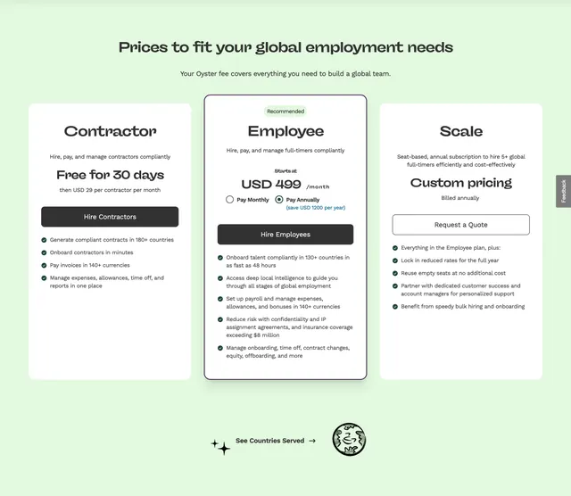 Oyster pricing three-tier cards, minimal, corporate-clean, light