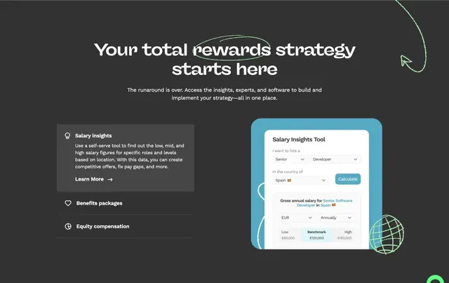 Oyster Total Rewards tabbed salary insights, dark-mode, minimal, dark