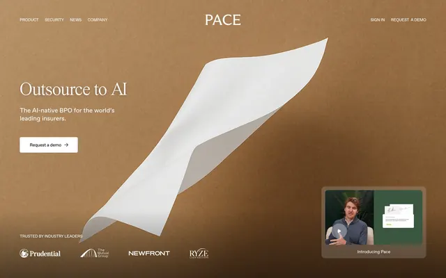 Pace AI invoicing paper-fold hero, minimal, photographic, warm