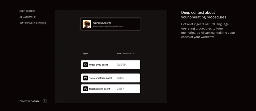 Pallet Features Section, dark-mode, minimal, dark