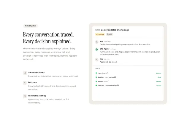 Paperclip agent tracing ticket feature, light-mode, minimal, light