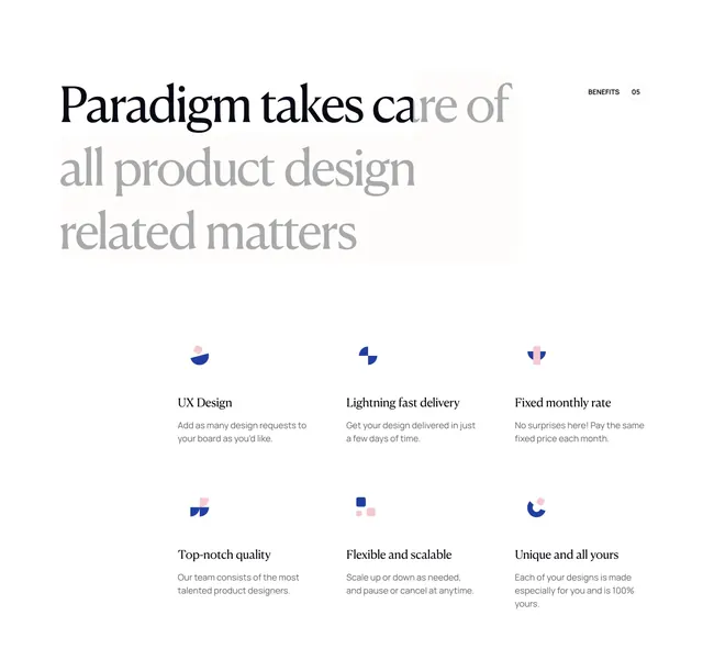 Paradigm benefits serif grid, light-mode, minimal, light
