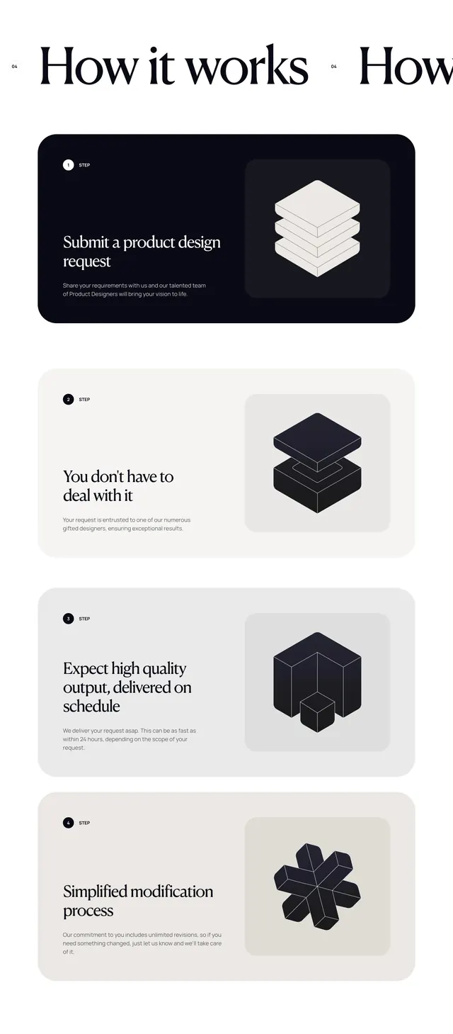Paradigm how it works steps, minimal, 3d-render, light