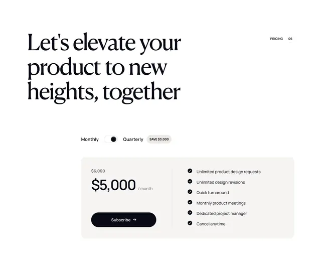Paradigm single-tier pricing card, minimal, editorial, light