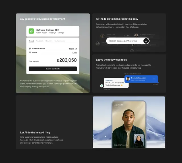 Paraform Features Section, dark-mode, minimal, dark
