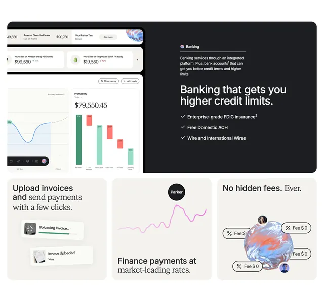 Parker banking benefits bento, minimal, dark-mode, dark