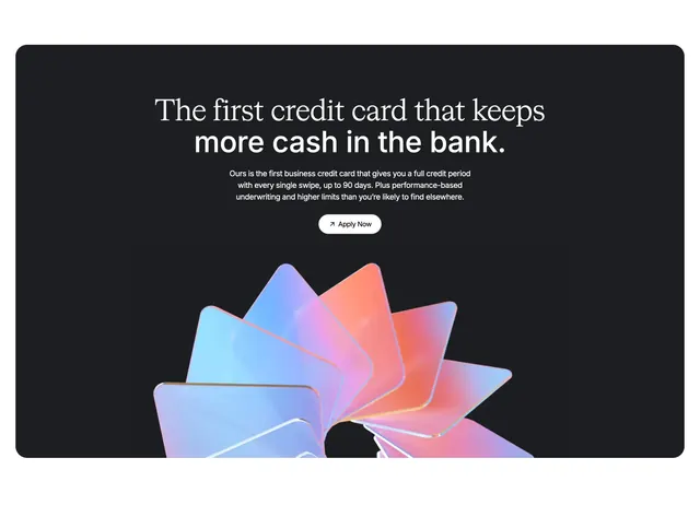 Parker credit card CTA with 3D card fan, dark-mode, minimal, dark