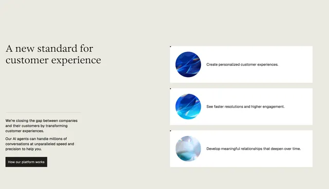 Parloa customer experience split feature, minimal, light-mode, light