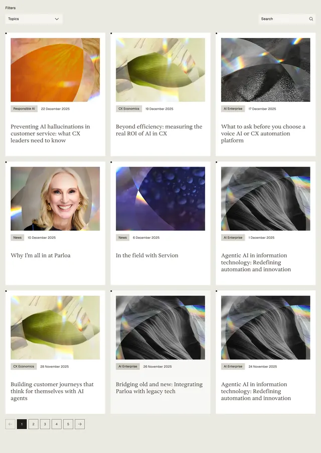 Parloa knowledge grid, minimal, editorial, light