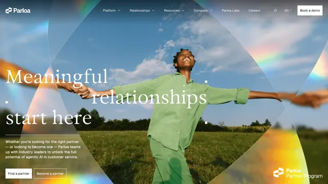 Parloa partner program hero, editorial, minimal, dark