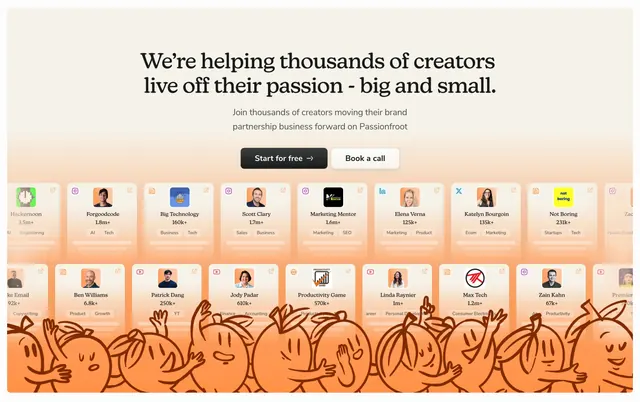 Passionfroot creator join CTA, minimal, illustrated, light
