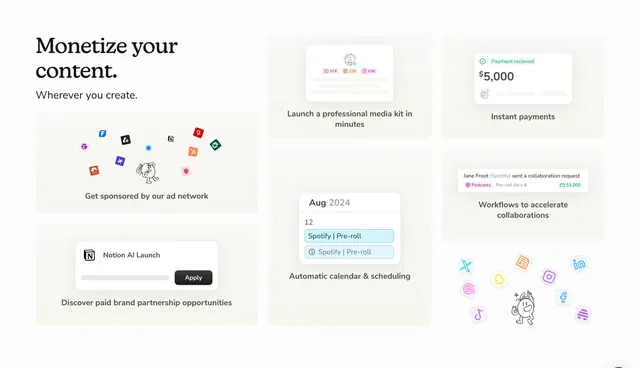Passionfroot monetize bento feature grid, minimal, light-mode, light