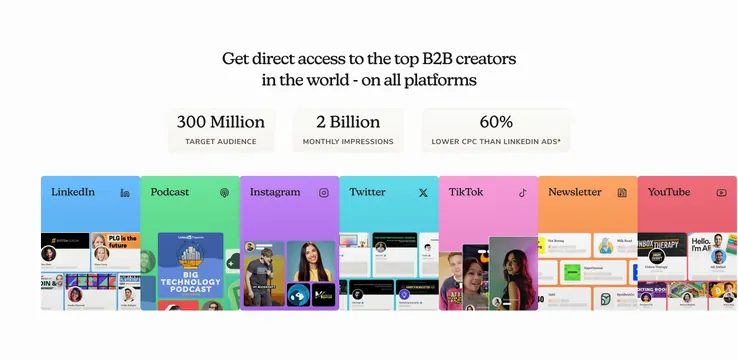 Passionfroot B2B creator stats and platforms, minimal, light-mode, light