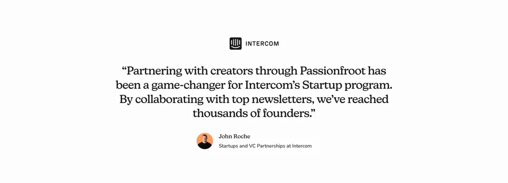 Passionfroot Intercom customer quote, minimal, light-mode, light