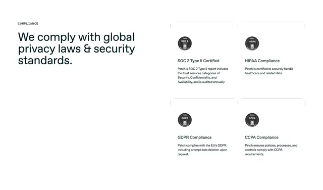 Patch security page compliance section, minimal, light-mode, light
