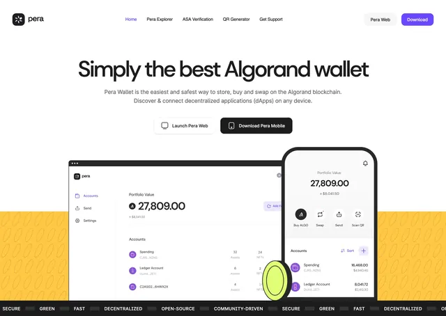 Pera Wallet cross-device hero, minimal, playful, light