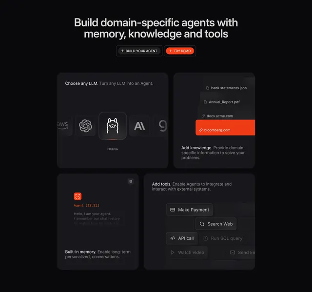Phidata Features Section, dark-mode, technical, dark
