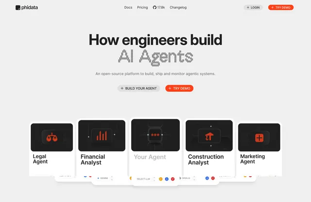 Phidata Hero Section, light-mode, minimal, light