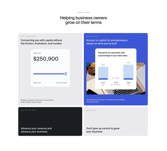 Pipe flexible funding bento grid, minimal, corporate-clean, light