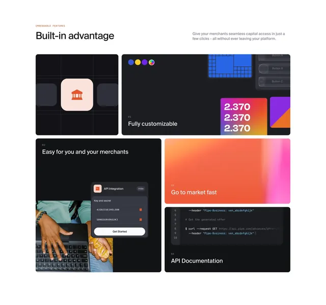 Pipe embeddable features bento, minimal, neo-brutalist, light