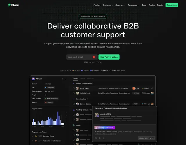 Plain centered dark hero with email capture and inbox mockup, dark-mode, technical, dark