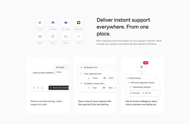 Plain omnichannel support feature row, minimal, light-mode, light