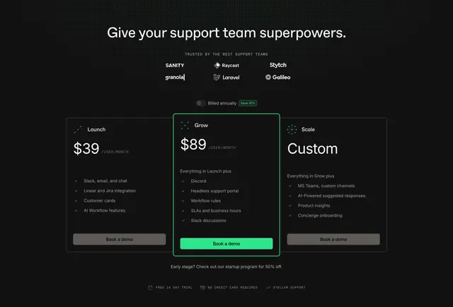 Plain dark three-tier pricing with billing toggle, dark-mode, technical, dark