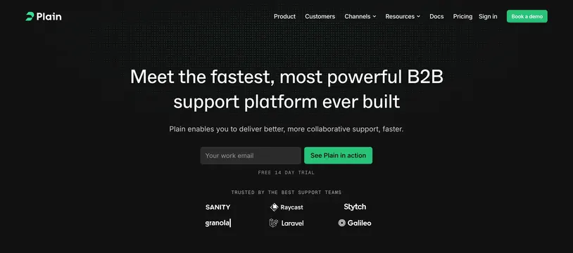Plain product page hero with logos, dark-mode, minimal, dark