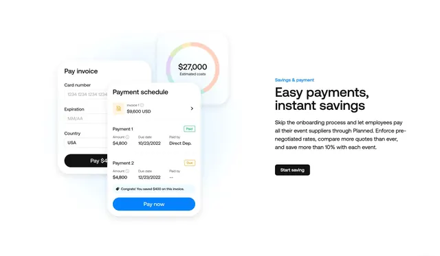 Planned easy payments feature section, minimal, light-mode, light