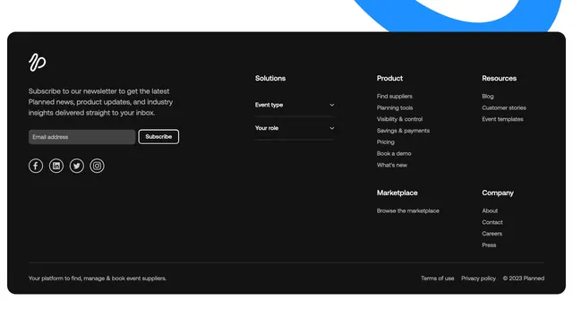 Planned dark rounded footer, dark-mode, minimal, dark