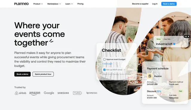 Planned events platform hero, minimal, light-mode, light