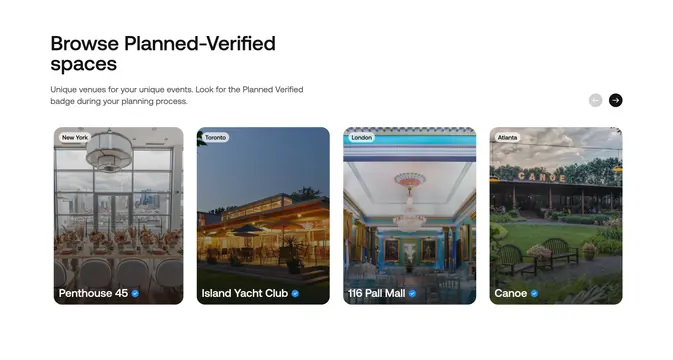 Planned verified venues carousel, minimal, photographic, light