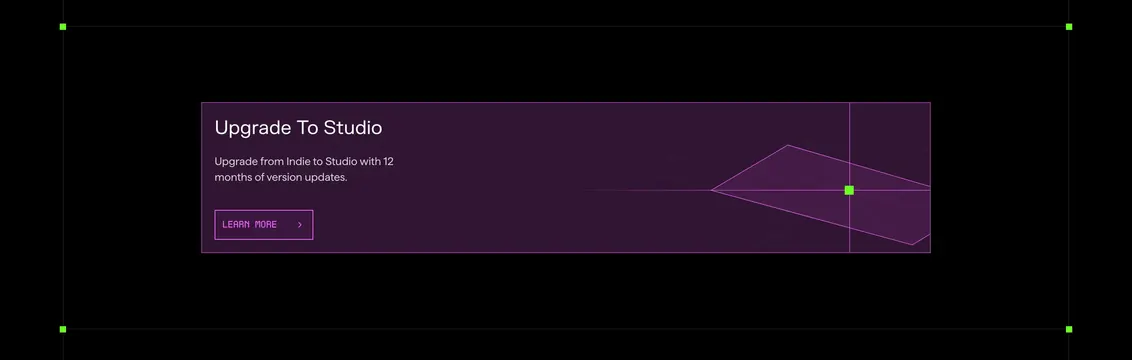 Plasticity Studio upgrade banner, dark-mode, minimal, dark