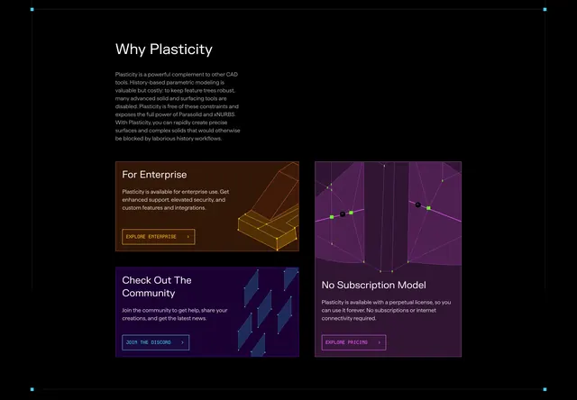 Plasticity why bento feature grid, dark-mode, minimal, dark