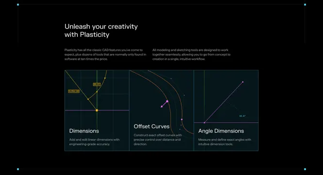 Plasticity workflow three-column grid, dark-mode, minimal, dark