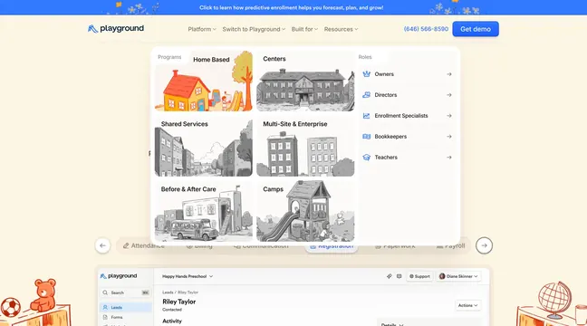 Playground mega menu overlay, illustrated, playful, light